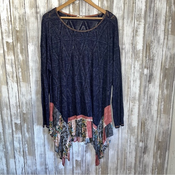 ODDY Tops - Oddy Open Stitch Patchwork Bottom Long Sleeve Tunic